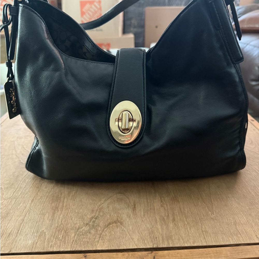 Vintage Black Leather Coach Bag